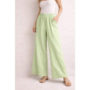 Cotton On Wide Leg Pants Green Elastic Waist Casual Lightweight Size 4